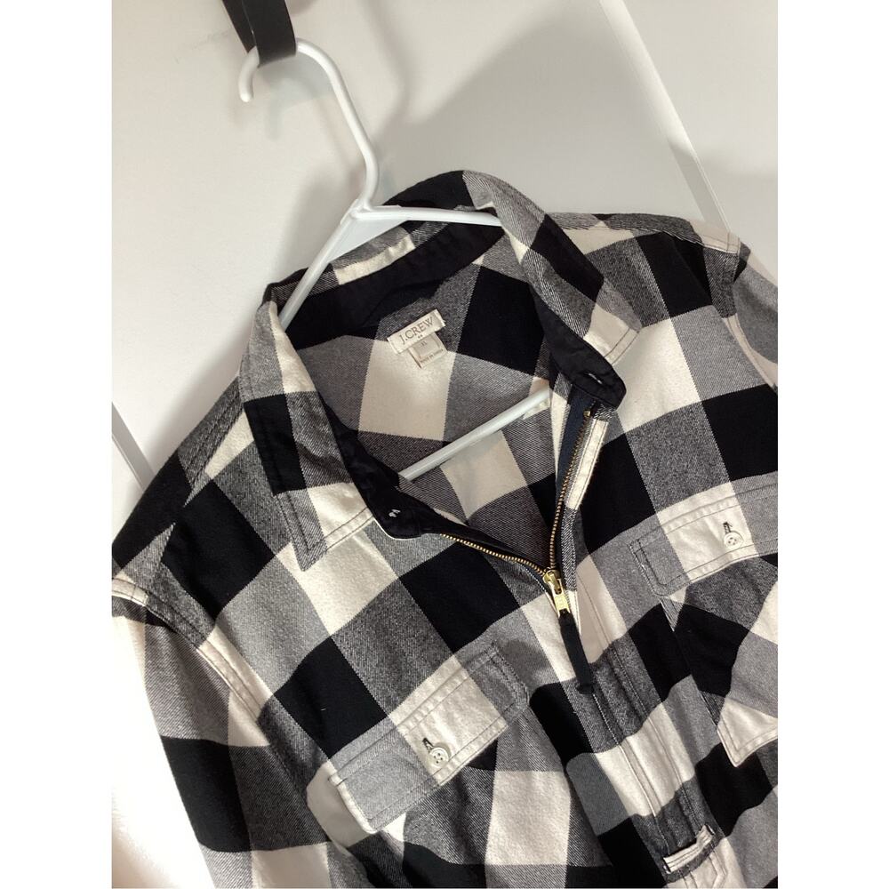 J.Crew Buffalo Plaid Flannel Half Zip Pullover Shirt Jacket Black White Size XL - Picture 3 of 10